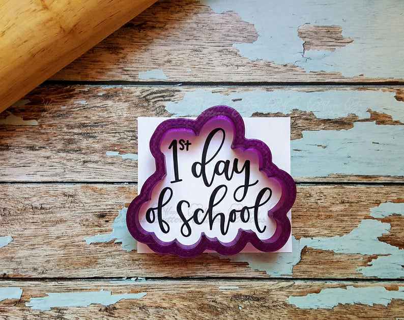 1st Day of School or First Day of School Hand Lettered Cookie Cutter and Fondant Cutter and Clay Cutter with Optional Stencil,
                      letter cookie cutters, cursive letter cookie stamp, cursive letter fondant cutters, fancy letter cookie cutters, large letter cookie cutters, letter shaped cookie cutters, winter hat cookie cutter, meri meri sausage dog cookie cutter, fortnite cookie cutter, breast cancer ribbon cookie cutter, hockey cookie cutters, monkey cutter, cooky cutter, bear cookie cutter,
                      